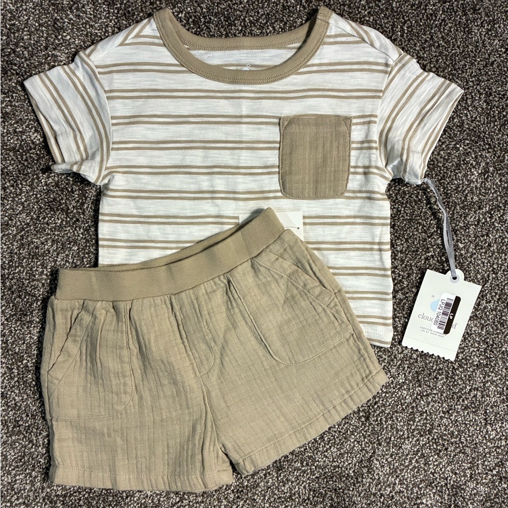 Cloud Island Tan and White Striped Set